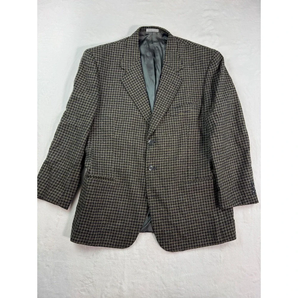 Andrew Fezza Gruppo GFT Mens Houndstooth Blazer Sport Coat Brown Olive 2 Button